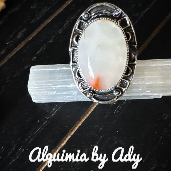 Alquimia Silver and Orange Ring crazy lace agate cuff adjustable - Picture 1 of 1